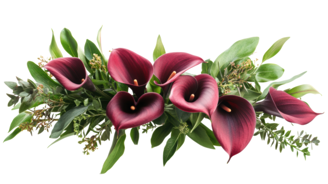Elegant dark red calla lilies bouquet
