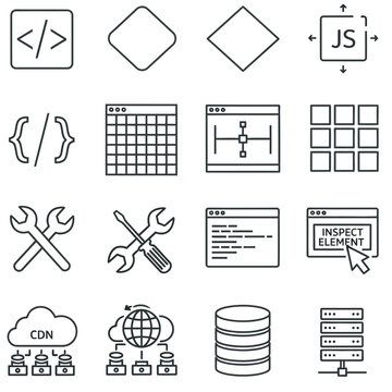 Collection of technology and programming icons with a transparent background code coding