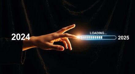Transition from 2024 to 2025 Progress Bar, Symbolizing Digital Transformation, New Year Celebration, and Future Technology