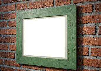 Green Picture Frame on Brick Wall Mockup For Art Display Template
