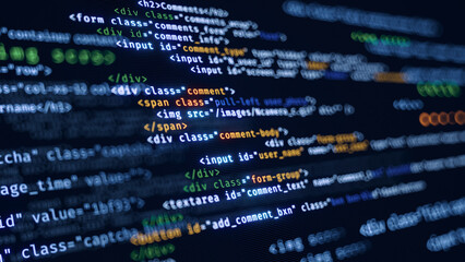 Code, HTML, php web programming source code. Cjding, programming, development concept. Abstract code background - 3d rendering