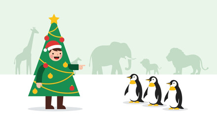 Obraz premium Christmas Adventures At The Zoo With Penguins And Festive Characters Holidays