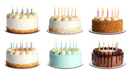 Birthday cakes on white background