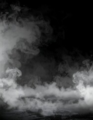 Naklejka premium Abstract grayscale image of swirling smoke against a black background