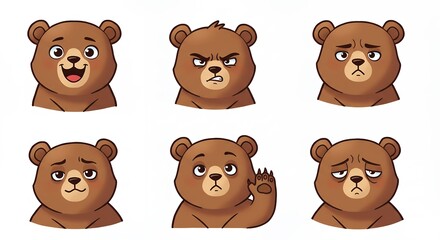 Cartoon bear faces expressions collection