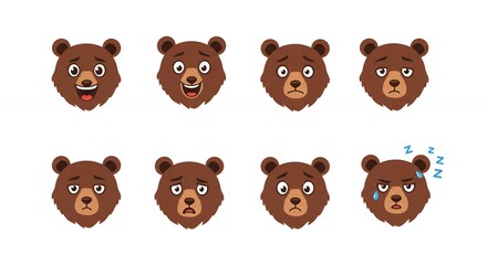 Obraz premium Cartoon bear faces set of emotions