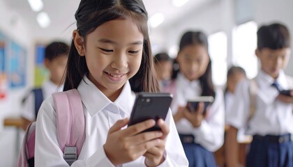 School children using phones