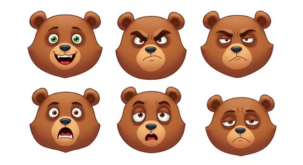 Obraz premium Cartoon bear faces set various emotions