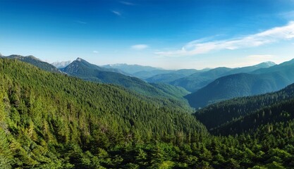 Fototapeta premium Mountain Range Panorama Under a Blue Sky