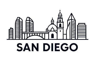 City skyline with iconic buildings and landmarks, San Diego
