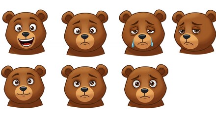 Obraz premium Cartoon bear faces with different emotions
