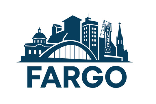 Fargo city skyline with iconic buildings and landmarks