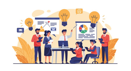 Creative Business Team Brainstorming On Project Strategy With Bright Ideas