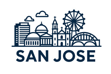 San Jose city skyline with iconic buildings and landmarks