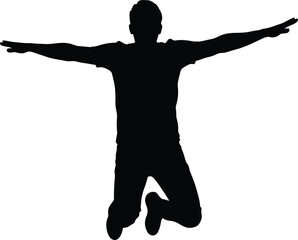Dynamic Silhouette of a Person Jumping with Arms Spread Wide