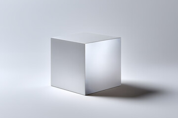 Reflective Silver Cube on Neutral Background with Soft Shadows