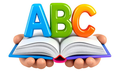ABC letter book education learning colorful open hand alphabet reading playful child school knowledge study literacy cartoon illustration symbol font teaching concept creative imagination fun