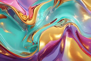 Colorful Fluid Abstract Background with Golden Highlights and Swirls