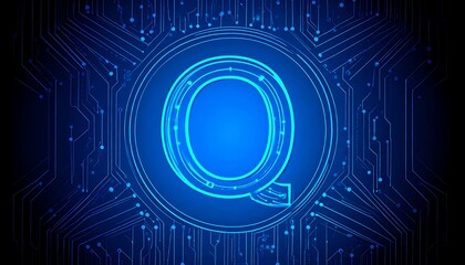 Obraz premium Circuit board background with glowing letter Q