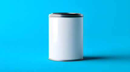 White Tin Can Packaging Mockup on Blue Background