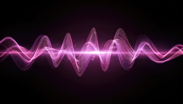 Abstract, glowing pink wave patterns on black background - Powered by Adobe