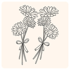 Elegant Hand-Drawn Daisy Bouquet with a Bow with background cream