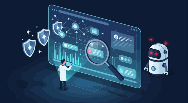 Cybersecurity Specialist Investigating Data Protection With AI Powered Security Network