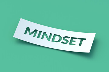 Mindset word cut out in paper. Creative thinking concept. Constructive ideas. Mental health. Positive or negative attitude. 3d render