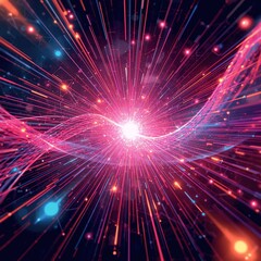 Abstract Energy Burst with Glowing Light Rays &ndash; Futuristic Digital Explosion
