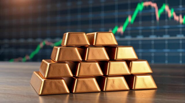 Global copper market trends and gold bar investment opportunities finance with stacked bars and economic