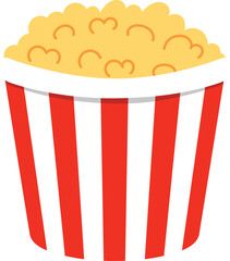 Yummy Popcorn in Striped Bucket, Cinema Sweet Popcorn, Unhealthy Movie Snack, Tasty Entertainment  Pop Corn illustration