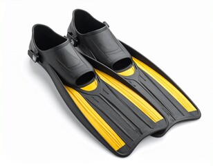 A Pair of Yellow and Black Snorkeling Fins on white background 