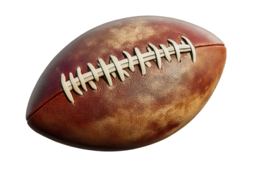 Unique American football pigskin isolated on a transparent background showcasing its texture and details, perfect for sports-related designs and illustrations
