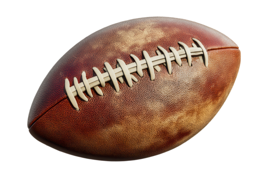 Unique American football pigskin isolated on a transparent background showcasing its texture and details, perfect for sports-related designs and illustrations