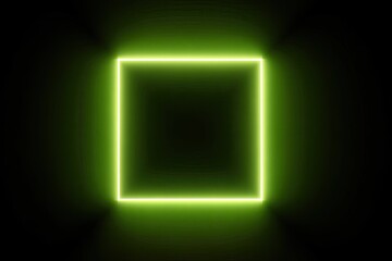 Bright lime green neon rectangular frame against black