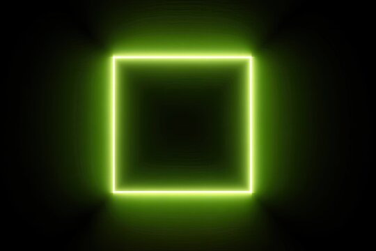Bright lime green neon rectangular frame against black