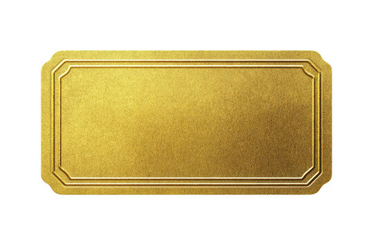 Blank golden ticket isolated on white background showcasing top view design perfect for creative projects or event promotions without any branding