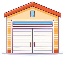 Vector cartoon illustration of a residential garage building with a large closed door and gable roof