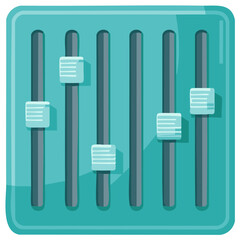 Vector Illustration of Five Sliders on a Turquoise Panel Used in Sound Mixing or Adjusting Settings