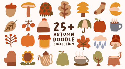 25+ Autumn Item Collection Set with Pumpkin, Acorn, Sunflower, Pine Tree, Leaves, Coffee, Foliage