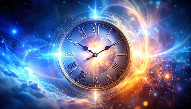 Time clock in a swirling nebula - Powered by Adobe