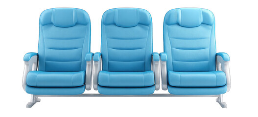 Three light-blue airplane seats in a row