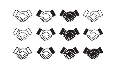 Handshake icons set. Business agreement handshake symbol set. Shaking hands logo. Friendly handshake line and flat style - stock vector.