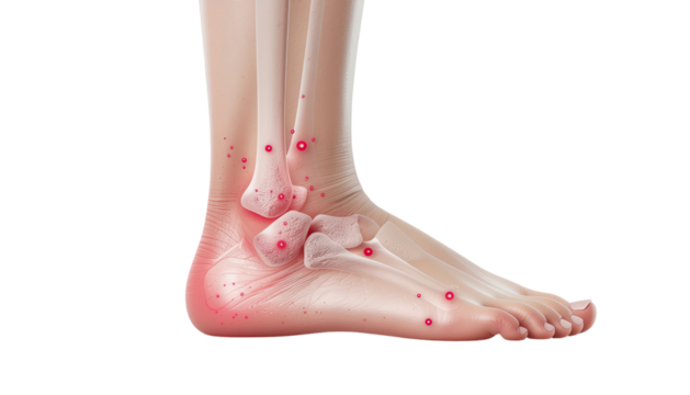 Ankle Pain with Highlighted Inflammation for Health and Medical isolated on white background 