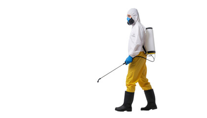 Obraz premium Person Wearing Protective Hazmat Suit for Safety and Hazard Prevention Concept Isolated on White Background