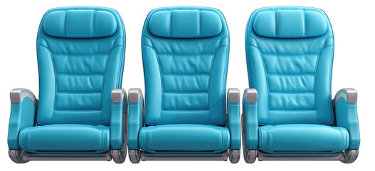 Three light teal airplane seats
