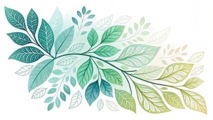 Decorative botanical illustration with green and yellow gradient leaves, elegant hand-drawn foliage design for nature-themed backgrounds, eco-friendly branding, and floral art projects