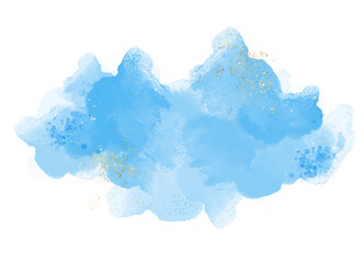Abstract watercolor or alcohol ink art blue background with golden crackers. Pastel blue marble drawing effect. llustration design template for wedding invitation,decoration, banner, background. Png	
