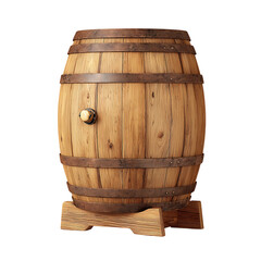 Obraz premium Wooden barrel on a stand against a black background.
