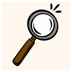 Magnifying Glass Cartoon with Sparkle with background cream